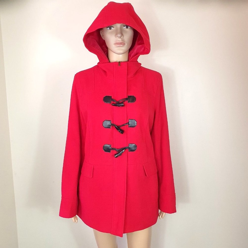NWOT Katies duffle jacket trench coat Sze 14 Red hooded NEW overcoat Retro - Picture 1 of 7